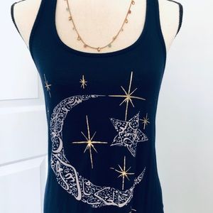 Navy Blue and White Striped Moon Tank Top